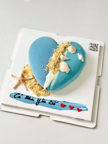 Bánh entremet tim tráng gương và phủ nhung chủ đề biển sz 14 - Entremet tráng gương