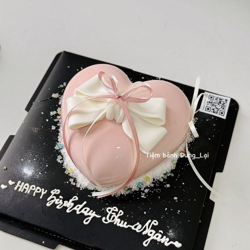 Bánh entremet tim tráng gương nơ hồng sz 14 - Entremet tráng gương