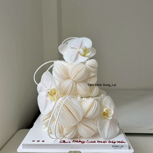 Bánh 2 tầng hoa giấy gạo hoa lan - Bé gái