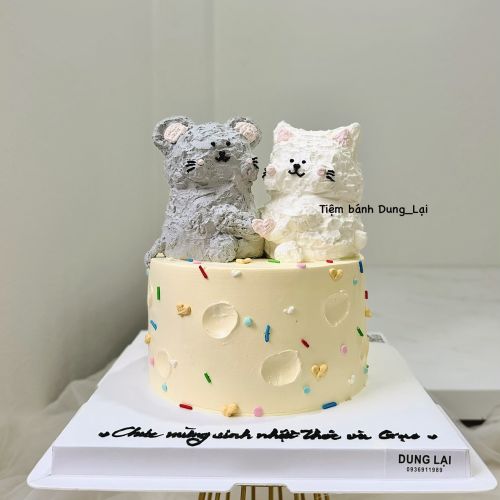 Bánh tạo hình mèo ôm chuột sz 16 - Tạo hình