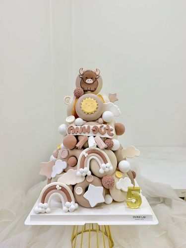 Tháp bánh donut bé trâu tone nâu be 24b - Tháp Donut