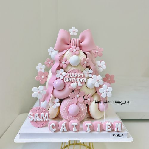 Tháp bánh donut tone hồng 16b - Tháp Donut